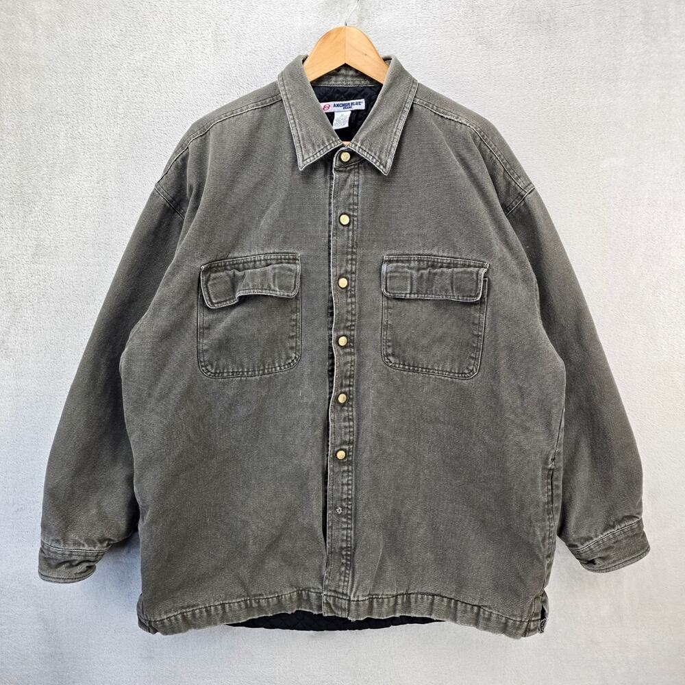 Vintage Anchor Blue Canvas Shacket XL Brown Quilt Lined Shirt Jacket Skate Y2K